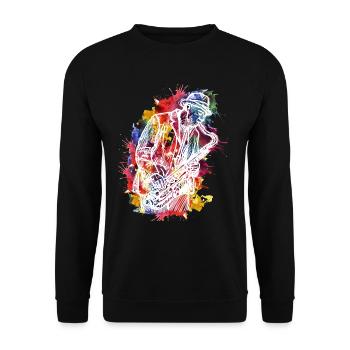 Aquarell-Design für Jazz-Saxophon-Enthusiasten - Unisex Pullover - Schwarz - Vorne - Alina (178cm) & Michal (187cm)