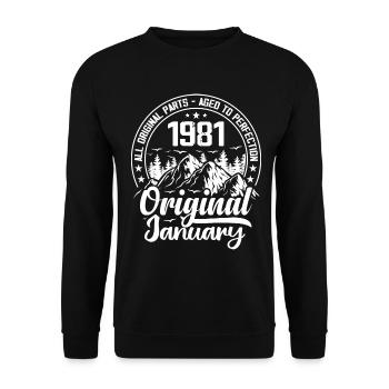 Januar 1981 Original Geschenk zum 43-jährigen Jubiläum - Unisex Pullover - Schwarz - Vorne - Alina (178cm) & Michal (187cm)
