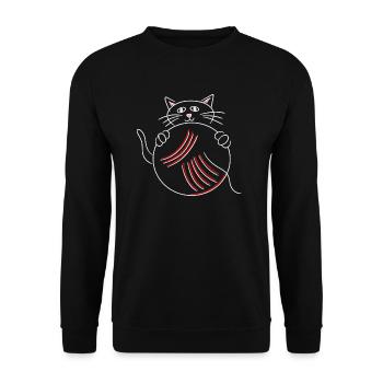 Joli chat avec une idée cadeau boule de laine - Sweat-shirt Unisexe - noir - Devant - Alina (178cm) & Michal (187cm)