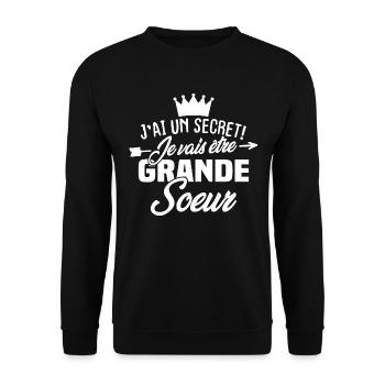 J'ai un secret je vais être grande sœur - Sweat-shirt Unisexe - noir - Devant - Alina (178cm) & Michal (187cm)