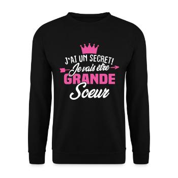J'ai un secret je vais être grande sœur - Sweat-shirt Unisexe - noir - Devant - Alina (178cm) & Michal (187cm)