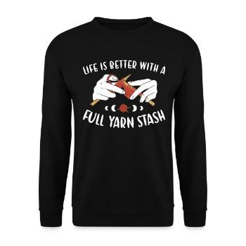 Life Is Better With A Full Yarn Stash Knitting - Unisex Sweatshirt - black - Front - Alina (178cm) & Michal (187cm)