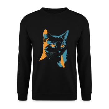 Explosion de couleurs : tête de chat en orange et bleu - Sweat-shirt Unisexe - noir - Devant - Alina (178cm) & Michal (187cm)