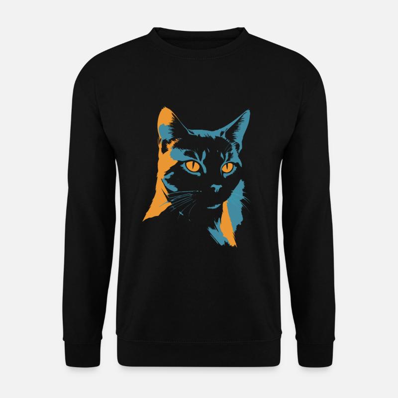 Explosion de couleurs : tête de chat en orange et bleu - Sweat-shirt Unisexe - noir