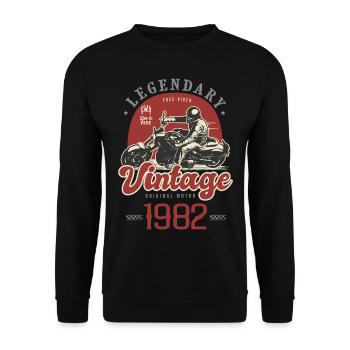 1982 Jubiläum Vintage Biker Motorrad - Unisex Pullover - Schwarz - Vorne - Alina (178cm) & Michal (187cm)