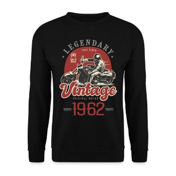 1962 Jubiläum Vintage Biker-Motorrad - Unisex Pullover - Schwarz - Vorne - Alina (178cm) & Michal (187cm)
