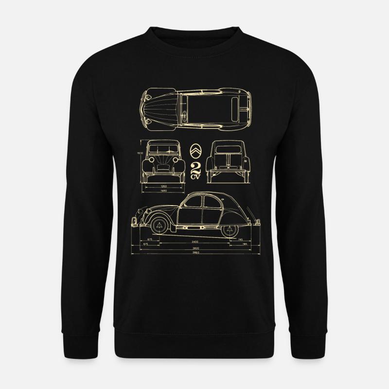 Citroën 2CV Size Specifications Blueprint - Unisex Sweatshirt - black