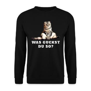 Katze – Was guckst Du so? - Unisex Pullover - Schwarz - Vorne - Alina (178cm) & Michal (187cm)