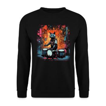 Katze Schlagzeuger Musik Tier Schlagzeug Wild Cat - Unisex Pullover - Schwarz - Vorne - Alina (178cm) & Michal (187cm)
