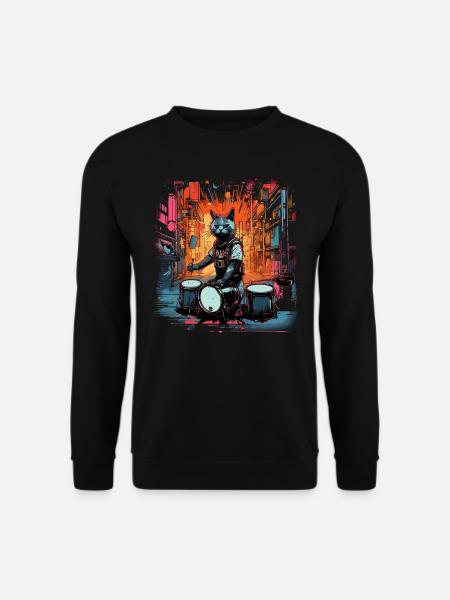 Katze Schlagzeuger Musik Tier Schlagzeug Wild Cat - Unisex Pullover - Schwarz