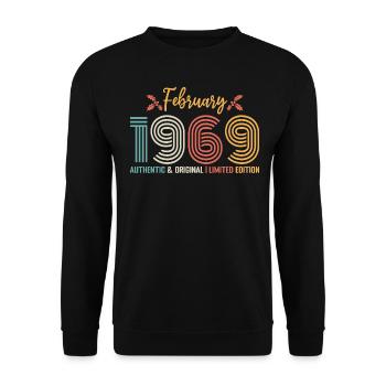 February 1969 Birthday February 1969 Retro - Unisex Sweatshirt - black - Front - Alina (178cm) & Michal (187cm)