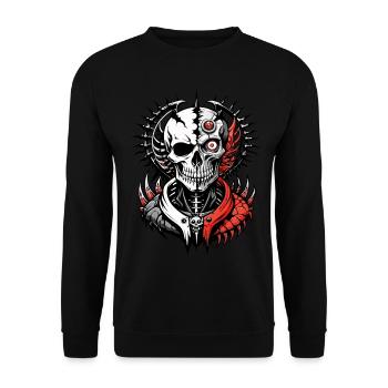 Cyborg Skull // Totenkopf // Metall FS0001 - Unisex Pullover - Schwarz - Vorne - Alina (178cm) & Michal (187cm)