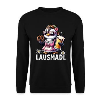 Lausmadl Madl Dirndl Ersatz Penguin Trachtenshirt - Sweat-shirt Unisexe - noir - Devant - Alina (178cm) & Michal (187cm)