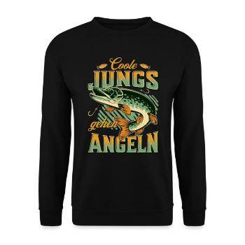 Coole Jungs gehen Angeln Sportfischer Angler - Unisex Pullover - Schwarz - Vorne - Alina (178cm) & Michal (187cm)