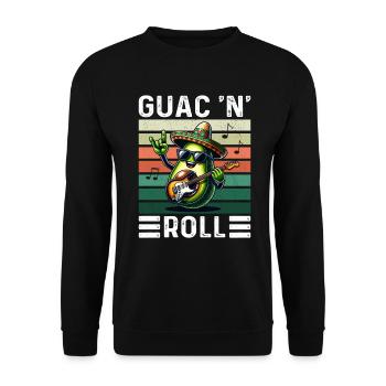 Guac 'N' Roll Rocker Veganer Guacamole Avocado - Unisex Pullover - Schwarz - Vorne - Alina (178cm) & Michal (187cm)