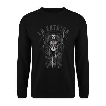 La Catrina - Los Muertos Sugar Skull Gothic - Unisex Sweatshirt - black - Front - Alina (178cm) & Michal (187cm)
