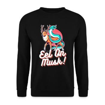 Lustiges Wortspiel-Design - Eal On Musk - Unisex Pullover - Schwarz - Vorne - Alina (178cm) & Michal (187cm)