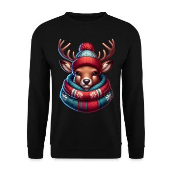 Winter Rentier - Unisex Pullover - Schwarz - Vorne - Alina (178cm) & Michal (187cm)