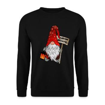 Garten Wichtel – Weihnachtsgnom - Unisex Pullover - Schwarz - Vorne - Alina (178cm) & Michal (187cm)