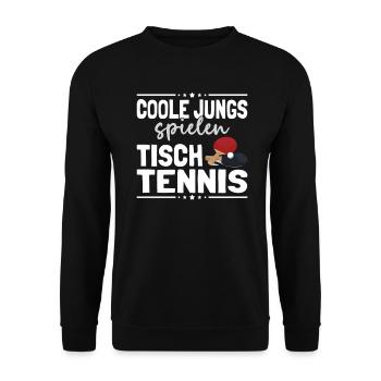 Coole Jungs spielen Tischtennis lustiges Ping Pong - Unisex Pullover - Schwarz - Vorne - Alina (178cm) & Michal (187cm)