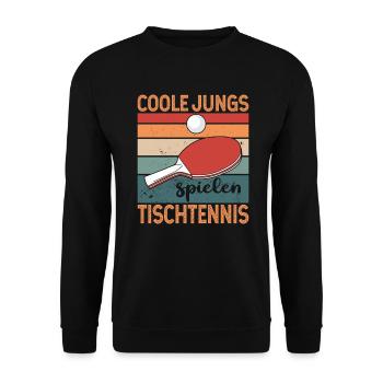 Coole Jungs spielen Tischtennis Retro Ping Pong - Unisex Pullover - Schwarz - Vorne - Alina (178cm) & Michal (187cm)