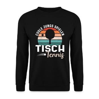 Coole Jungs spielen Tischtennis Retro Ping Pong - Unisex Pullover - Schwarz - Vorne - Alina (178cm) & Michal (187cm)