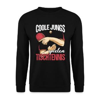Coole Jungs spielen Tischtennis lustiges Ping Pong - Unisex Pullover - Schwarz - Vorne - Alina (178cm) & Michal (187cm)