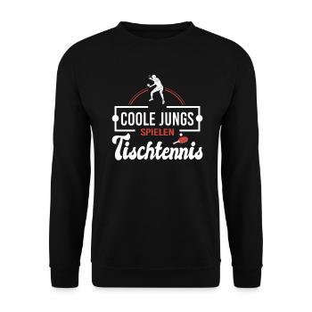 Coole Jungs spielen Tischtennis lustiges Ping Pong - Unisex Pullover - Schwarz - Vorne - Alina (178cm) & Michal (187cm)