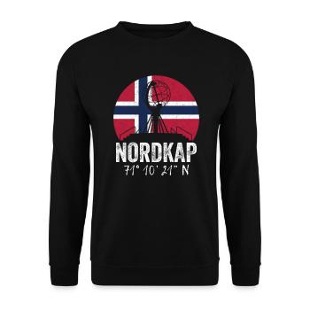 Norvège Norvège Norge Coordonnées Cap Nord - Sweat-shirt Unisexe - noir - Devant - Alina (178cm) & Michal (187cm)
