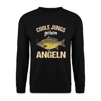 Coole Jungs gehen Angeln Sportfischer Angler Motiv - Unisex Pullover - Schwarz - Vorne - Alina (178cm) & Michal (187cm)
