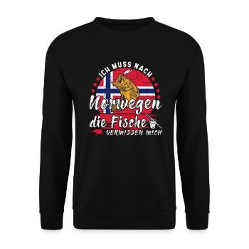 Je dois aller à Norvège Norvège Scandinavie Angler - Sweat-shirt Unisexe - noir - Devant - Alina (178cm) & Michal (187cm)