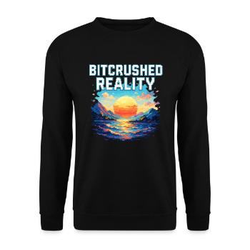 Bitcrushed Reality – Sunset in Glitch - Unisex Pullover - Schwarz - Vorne - Alina (178cm) & Michal (187cm)