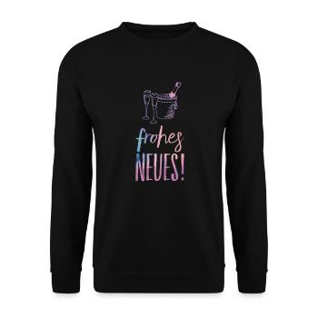 New Year's Eve 2018 T-Shirt Happy New Sparkling Wine Knaller - Unisex Sweatshirt - black - Front - Alina (178cm) & Michal (187cm)