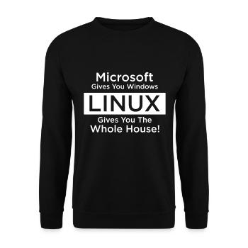Linux gives you the whole house - Unisex Sweatshirt - black - Front - Alina (178cm) & Michal (187cm)