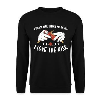 N'utilisez pas de marqueurs de point J'aime le tricot à risque - Sweat-shirt Unisexe - noir - Devant - Alina (178cm) & Michal (187cm)