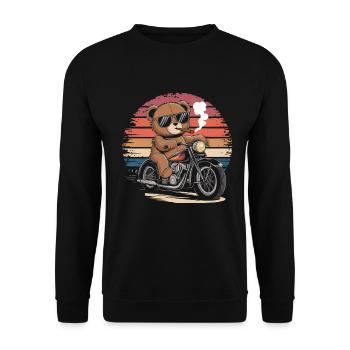 Ours en peluche avec des lunettes de soleil équitation moto vintage - Sweat-shirt Unisexe - noir - Devant - Alina (178cm) & Michal (187cm)