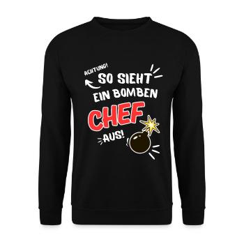 So sieht ein bomben Chef aus - Unisex Pullover - Schwarz - Vorne - Alina (178cm) & Michal (187cm)