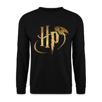 Harry Potter Logo Gold - Unisex Pullover - Schwarz - Vorne - Alina (178cm) & Michal (187cm)