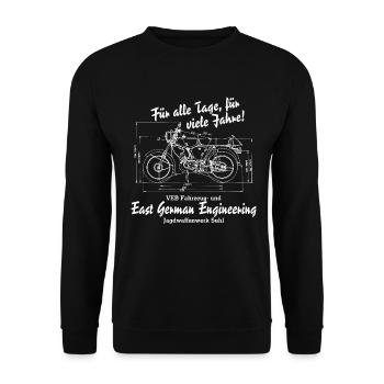 Simson S51 Blueprint - East German Engineering - Unisex Pullover - Schwarz - Vorne - Alina (178cm) & Michal (187cm)