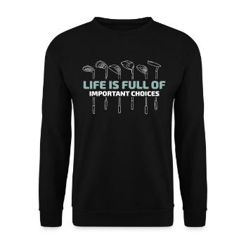 Wähle deinen Golfschläger - Unisex Pullover - Schwarz - Vorne - Alina (178cm) & Michal (187cm)