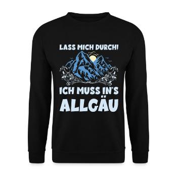 LASS MICH DURCH ICH MUSS INS ALLGÄU - Unisex Pullover - Schwarz - Vorne - Alina (178cm) & Michal (187cm)