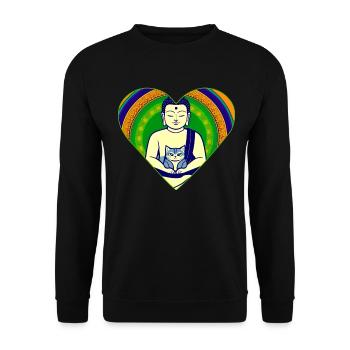 Buddha with cat in colorful heart shape - Unisex Sweatshirt - black - Front - Alina (178cm) & Michal (187cm)
