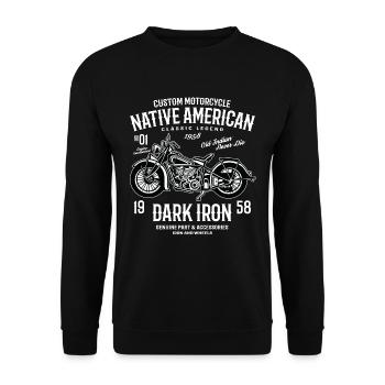 DARK IRON INDIAN - Vintage motorbike motif - Unisex Sweatshirt - black - Front - Alina (178cm) & Michal (187cm)