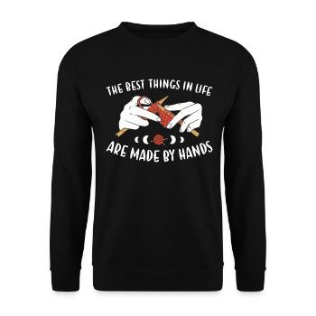 The Best Things In Life Are Made By Hand Knitting - Unisex Sweatshirt - black - Front - Alina (178cm) & Michal (187cm)