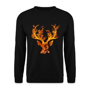 Burning Deer Brennender Hirsch - Unisex Pullover - Schwarz - Vorne - Alina (178cm) & Michal (187cm)
