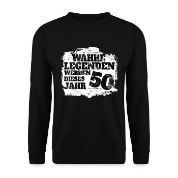 Wahre Legenden werden dieses Jahr 50 Mann Geschenk - Unisex Pullover - Schwarz - Vorne - Alina (178cm) & Michal (187cm)