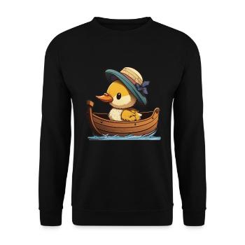 Süße Ente im Ruderboot mit Sommerhut und Blume - Unisex Pullover - Schwarz - Vorne - Alina (178cm) & Michal (187cm)