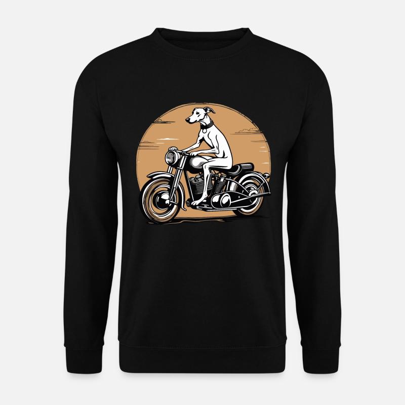 Retro-Grafik eines Whippets, der auf einem Motorrad fährt - Unisex Pullover - Schwarz