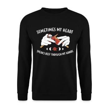 My Heart Speaks Best Through My Hands Knitting - Unisex Sweatshirt - black - Front - Alina (178cm) & Michal (187cm)