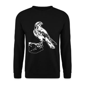 Falke Vogel sitzt auf Baum Cool Vogel Liebhaber Geschenk - Unisex Pullover - Schwarz - Vorne - Alina (178cm) & Michal (187cm)